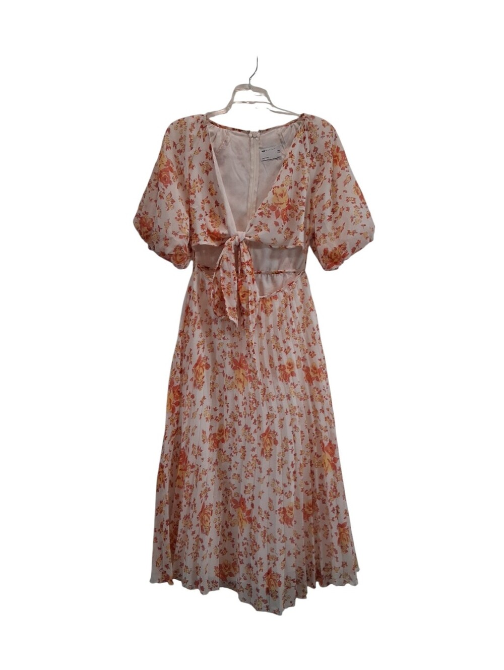 ASOS DESIGN Floral Pleated Tie-Front Midi Dress Cutout Puff Sleeve Women Size  6